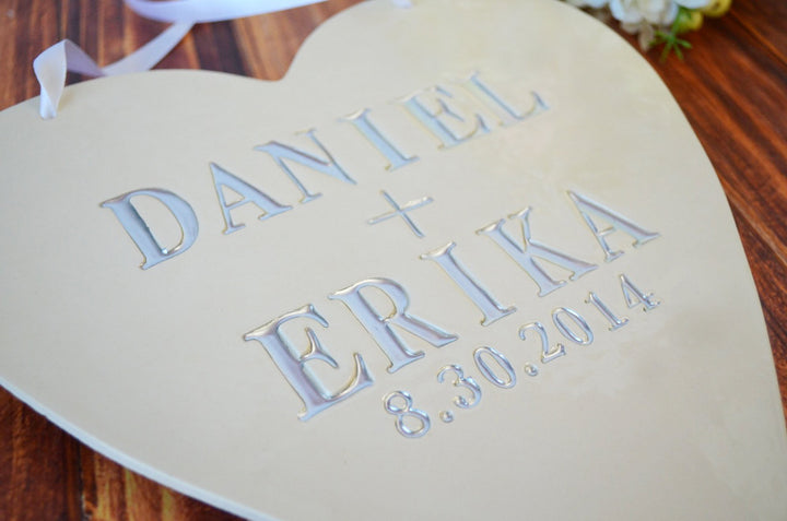 Personalized Heart Wedding Sign With Names and Date - Photo Prop or Sign to Carry Down the Aisle