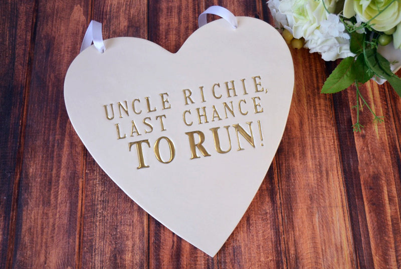 Personalized Heart Wedding Sign - Last Chance to Run Sign - to carry down the aisle and use as photo prop