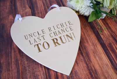 Personalized Heart Wedding Sign - Last Chance to Run Sign - to carry down the aisle and use as photo prop