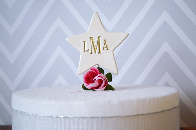 PERSONALIZED Ceramic Star Wedding Cake Topper - Avaialable in Diifferent Colors