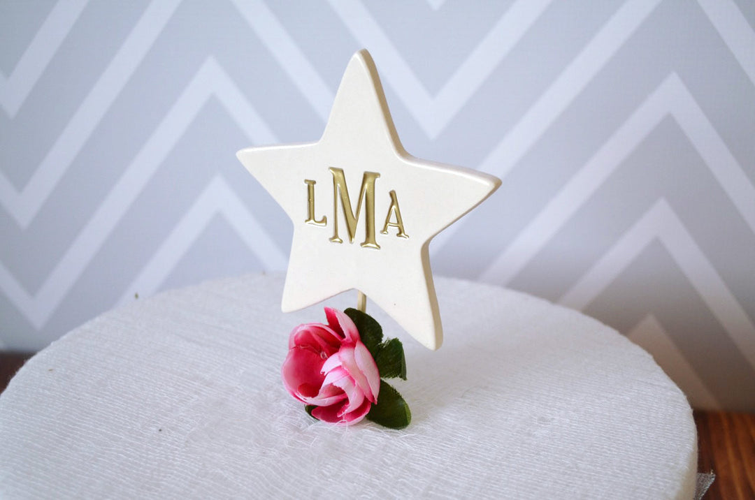 PERSONALIZED Ceramic Star Wedding Cake Topper - Avaialable in Diifferent Colors