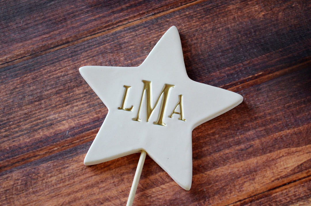 PERSONALIZED Ceramic Star Wedding Cake Topper - Avaialable in Diifferent Colors