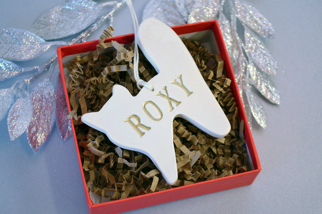 Personalized Cat Christmas Ornament with Name in Gold