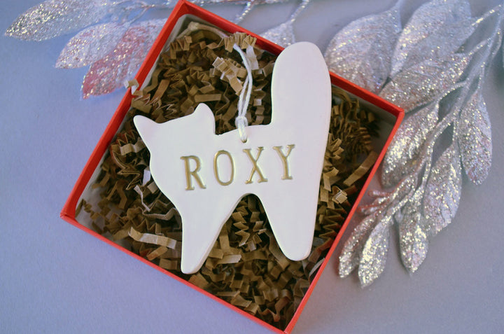 Personalized Cat Christmas Ornament with Name in Gold