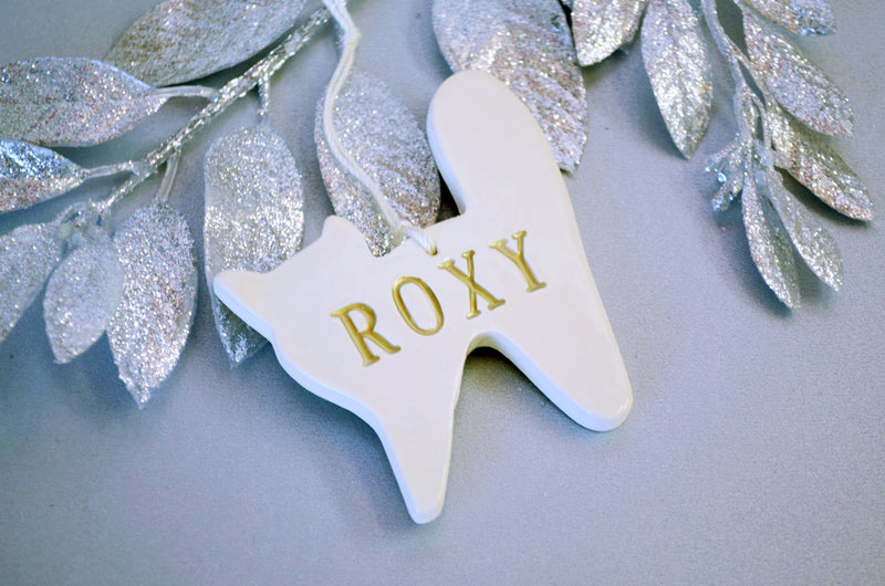Personalized Cat Christmas Ornament with Name in Gold