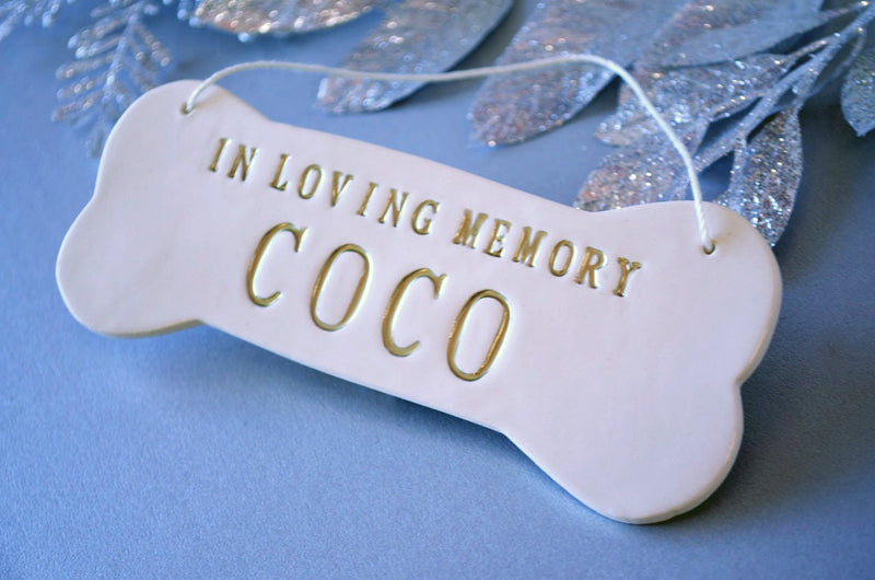 In Loving Memory - Large Personalized Dog Christmas Ornament with Name in Gold - Gift Packaged