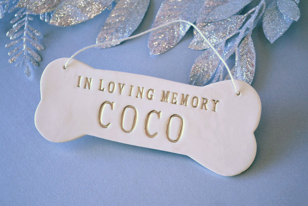 In Loving Memory - Large Personalized Dog Christmas Ornament with Name in Gold - Gift Packaged