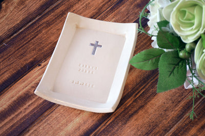 Baptism Gift - Personalized Miniature Platter - with Cross
