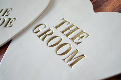 Large Heart Shaped The Bride & The Groom Wedding Sign Set to Hang on Chair and Use as Photo Prop