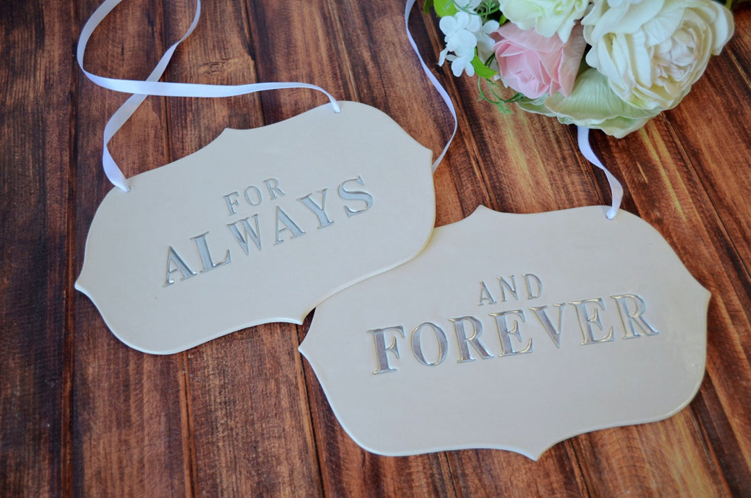 Large 'For Always And Forever' Wedding Sign Set to Hang on Chair and Use as Photo Prop - Available in silver, gold or black letters