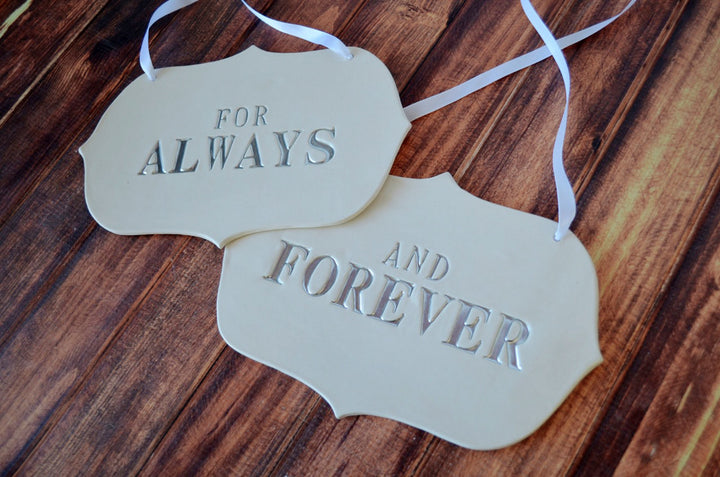 Large 'For Always And Forever' Wedding Sign Set to Hang on Chair and Use as Photo Prop - Available in silver, gold or black letters