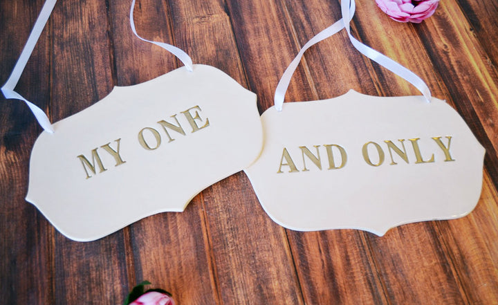 Large 'My One And Only' Wedding Sign Set to Hang on Chair and Use as Photo Prop - Available in silver, gold or black letters