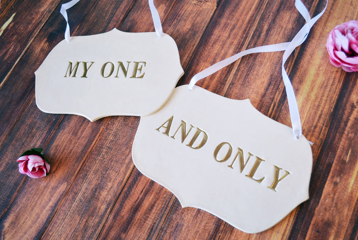 Large 'My One And Only' Wedding Sign Set to Hang on Chair and Use as Photo Prop - Available in silver, gold or black letters