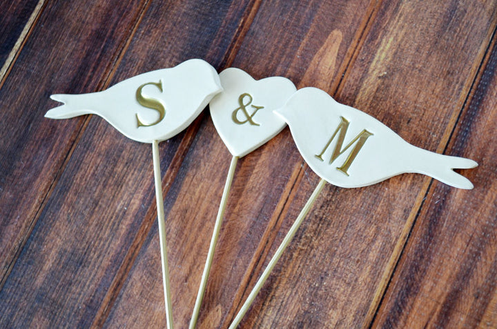 PERSONALIZED Heart Wedding Cake Topper with I Do Me Too Birds