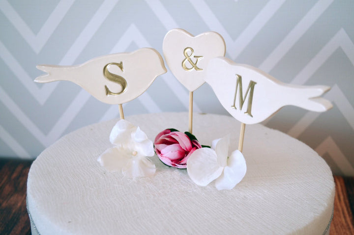 PERSONALIZED Heart Wedding Cake Topper with I Do Me Too Birds