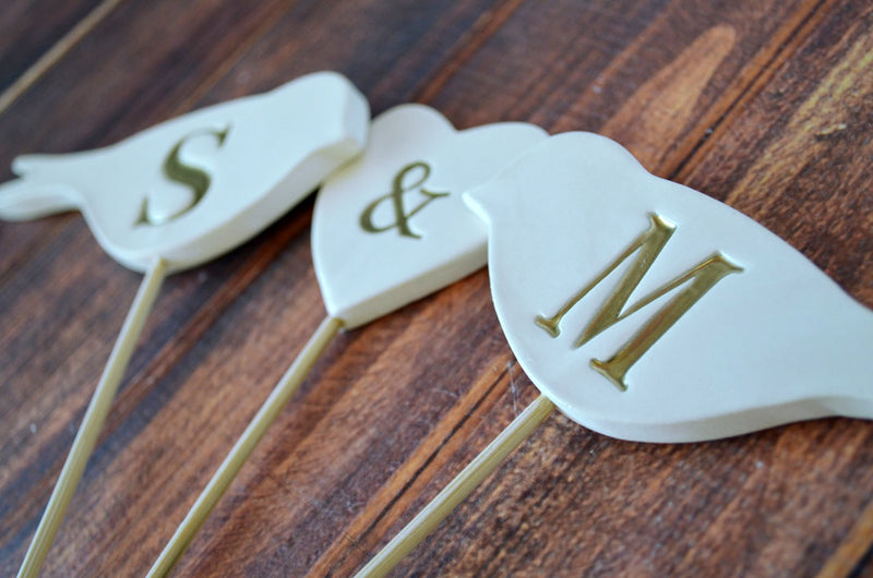 PERSONALIZED Heart Wedding Cake Topper with I Do Me Too Birds