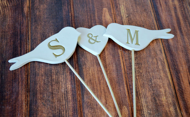 PERSONALIZED Heart Wedding Cake Topper with I Do Me Too Birds