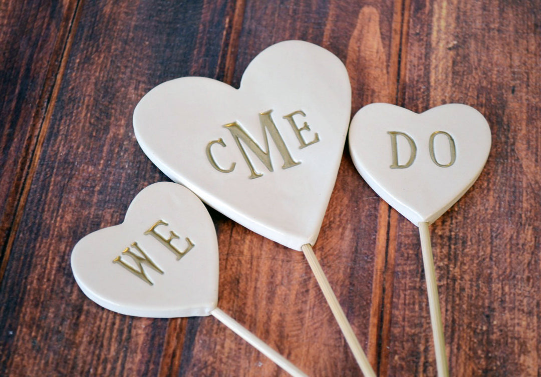 PERSONALIZED Heart Wedding Cake Topper with Monogram and We Do Toppers