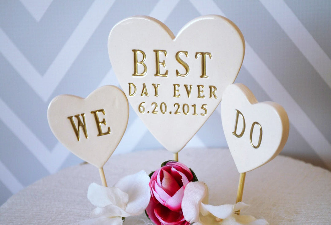 PERSONALIZED Best Day Ever Heart Wedding Cake Topper