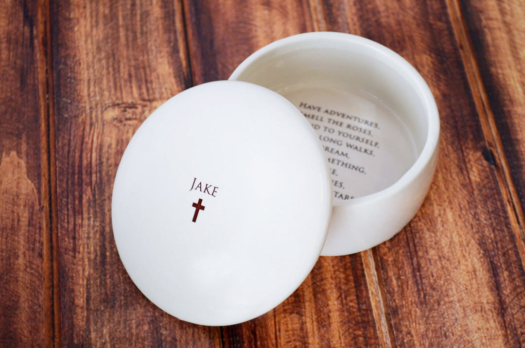 Personalized First Communion Gift | Baptism | Round | Keepsake Box | Cross