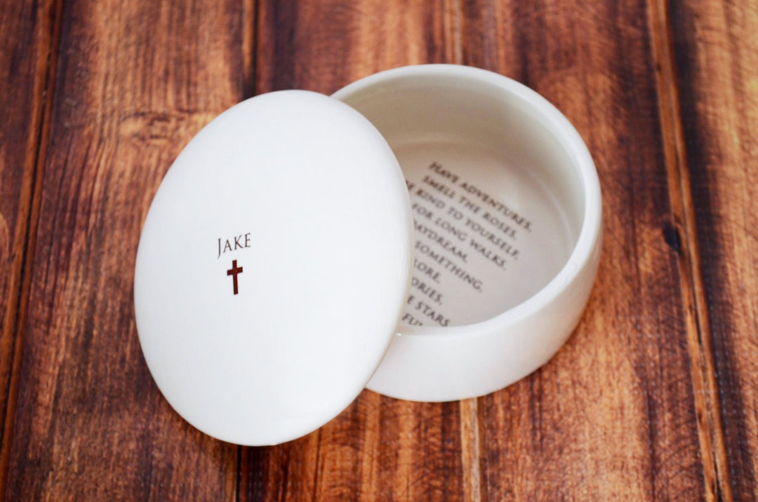 Personalized First Communion Gift | Baptism | Round | Keepsake Box | Cross