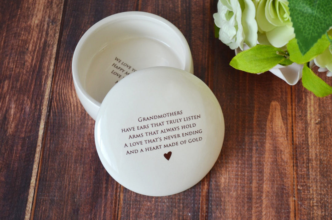 Unique Grandmother Gift - Round Keepsake Box  - Add Custom Text