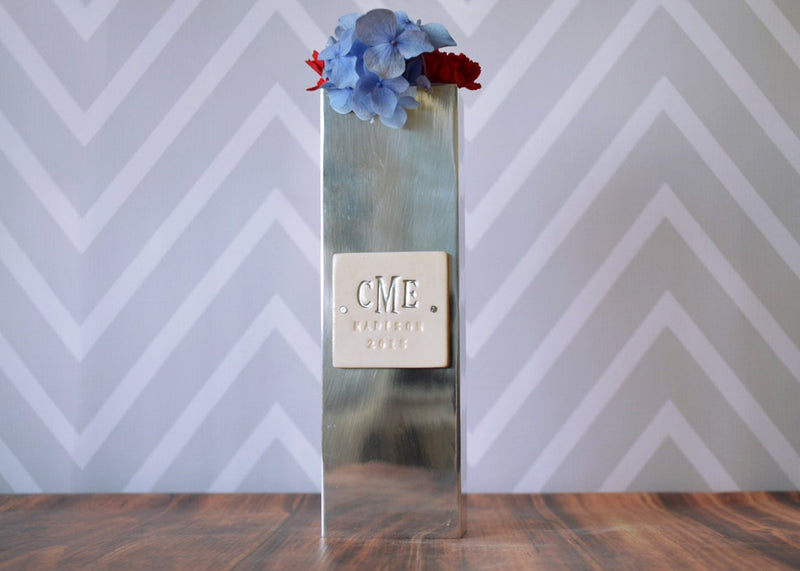 PERSONALIZED Wedding Gift - Polished Aluminum Rectangle Vase