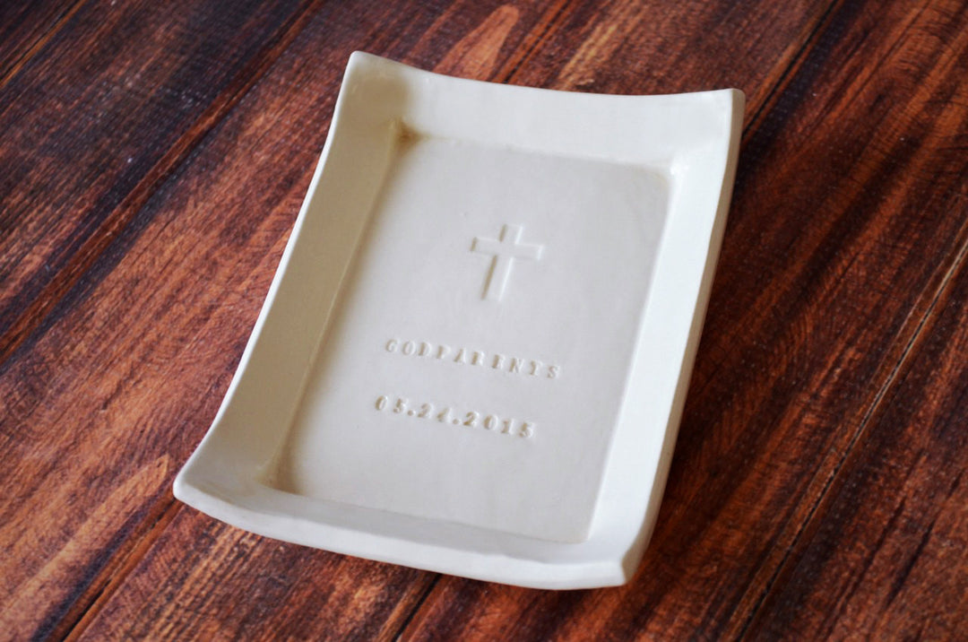 Godparent Gift - Personalized Miniature Platter - with Cross