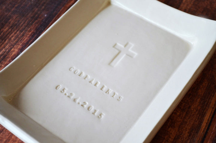 Godparent Gift - Personalized Miniature Platter - with Cross