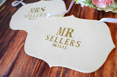 Custom Large Mr. & Mrs. Wedding Sign Sets - Name & Date - Photo Prop or Sign to Carry Down the Aisle