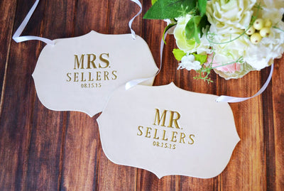 Custom Large Mr. & Mrs. Wedding Sign Sets - Name & Date - Photo Prop or Sign to Carry Down the Aisle