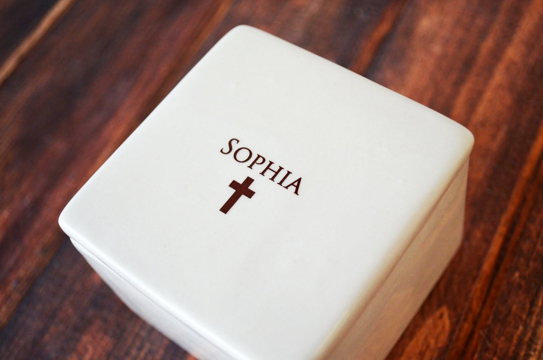 Personalized Baptism Gift or First Communion Gift - Square Keepsake Box