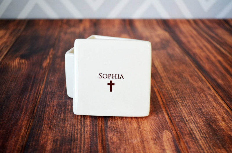Personalized Baptism Gift or First Communion Gift - Square Keepsake Box