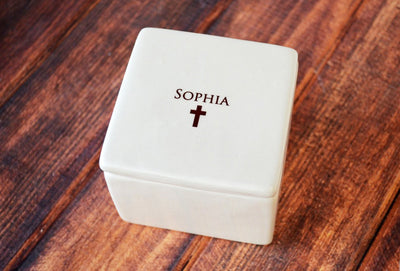 Personalized Baptism Gift or First Communion Gift - Square Keepsake Box