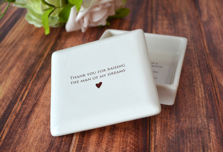 Custom Mother of the Groom Gift | Thank You for Raising the Man of My Dreams | Square Keepsake Box