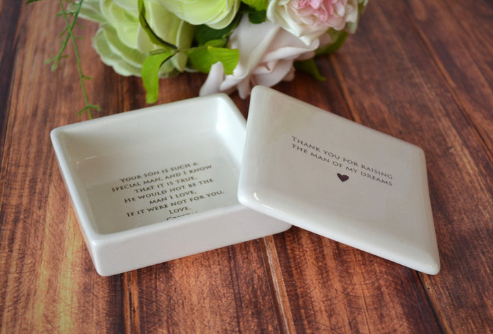 Custom Mother of the Groom Gift | Thank You for Raising the Man of My Dreams | Square Keepsake Box