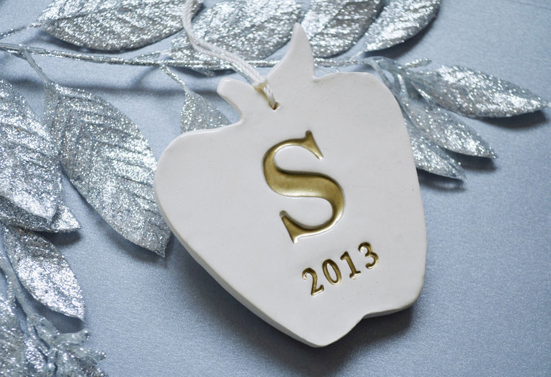 Personalized Teacher Gift - Apple Ornament With Last Name Initial