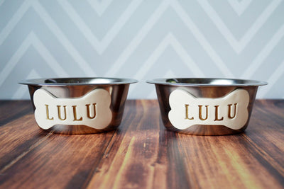 Personalized Set of Dog Bowls - Stainless Steel - Small Size