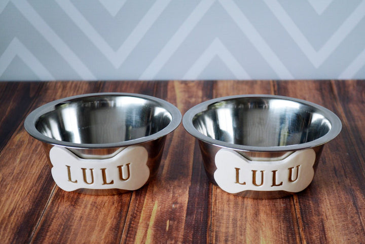 Personalized Set of Dog Bowls - Stainless Steel - Small Size (5 3/8" dia.)