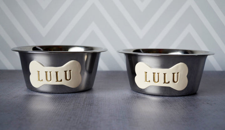 Personalized Set of Dog Bowls - Stainless Steel - Medium Size (6 3/8" dia.)