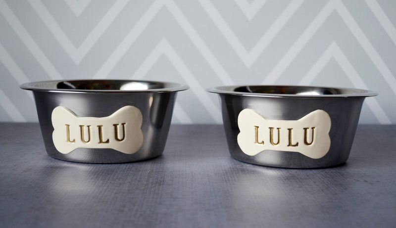 Personalized Set of Dog Bowls - Stainless Steel - Medium Size