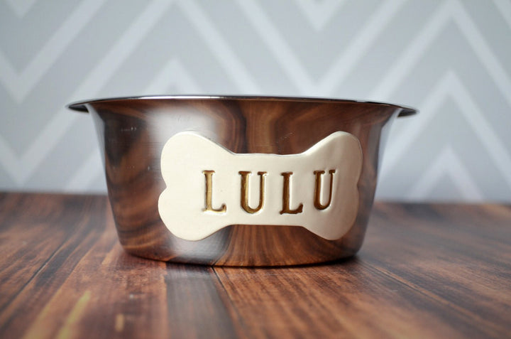 Personalized Set of Dog Bowls - Stainless Steel - Medium Size (6 3/8" dia.)