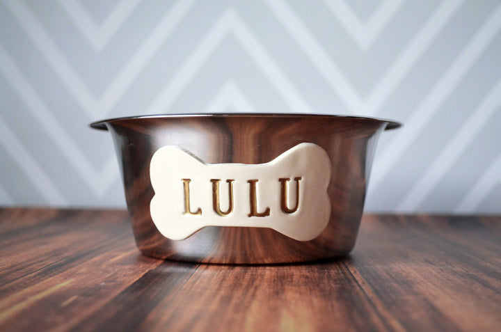 Personalized Set of Dog Bowls - Stainless Steel - Medium Size (6 3/8" dia.)