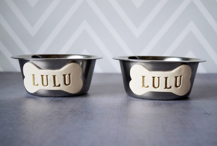 Personalized Set of Dog Bowls - Stainless Steel - Small Size (5 3/8" dia.)