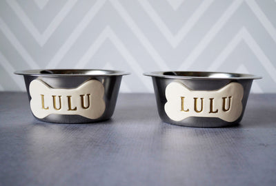 Personalized Set of Dog Bowls - Stainless Steel - Small Size
