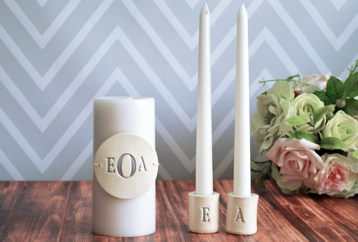 PERSONALIZED Unity Candle Ceremony Set with Ceramic Candle Holders