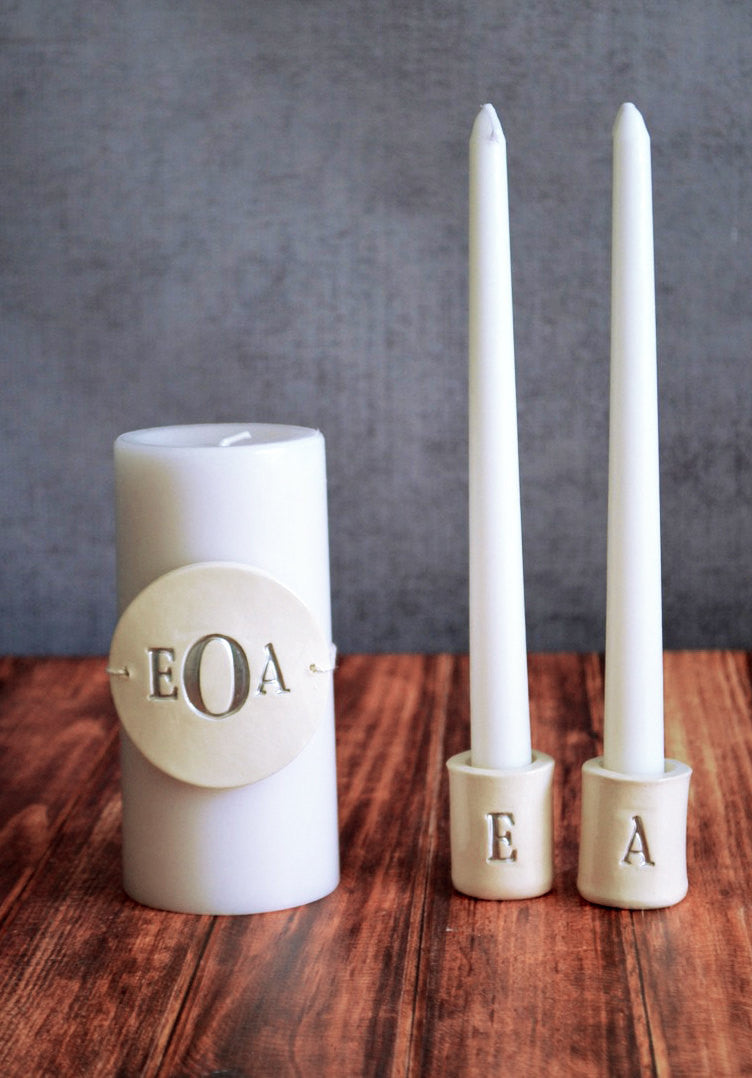 PERSONALIZED Unity Candle Ceremony Set with Ceramic Candle Holders