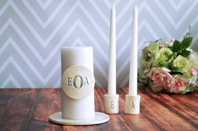 PERSONALIZED Unity Candle Ceremony Set with Ceramic Candle Holders