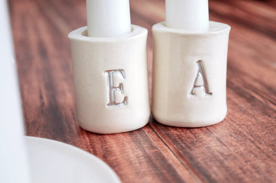 PERSONALIZED Unity Candle Ceremony Set with Ceramic Candle Holders and Plate