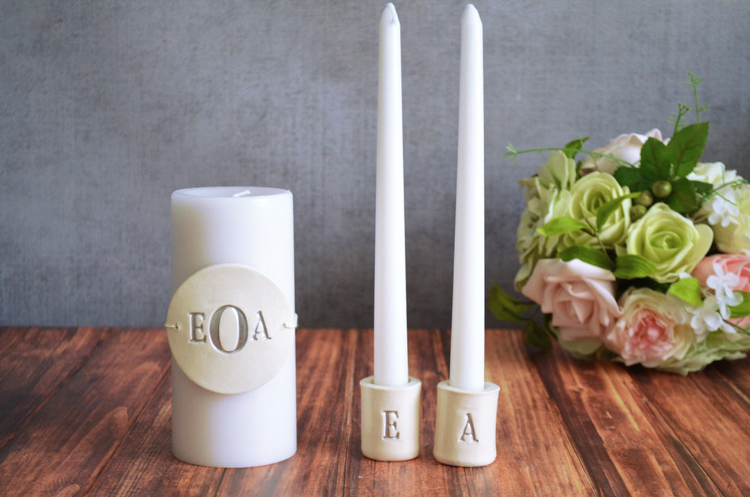 PERSONALIZED Unity Candle Ceremony Set with Ceramic Candle Holders